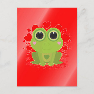 Cartão Postal Sapo Kawaii Fofo Com Corações em Gradiente Vermelh