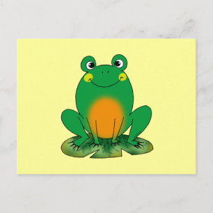 Cartão Postal Sapo Sorrindo no Desenho de Folha de Nenúfar