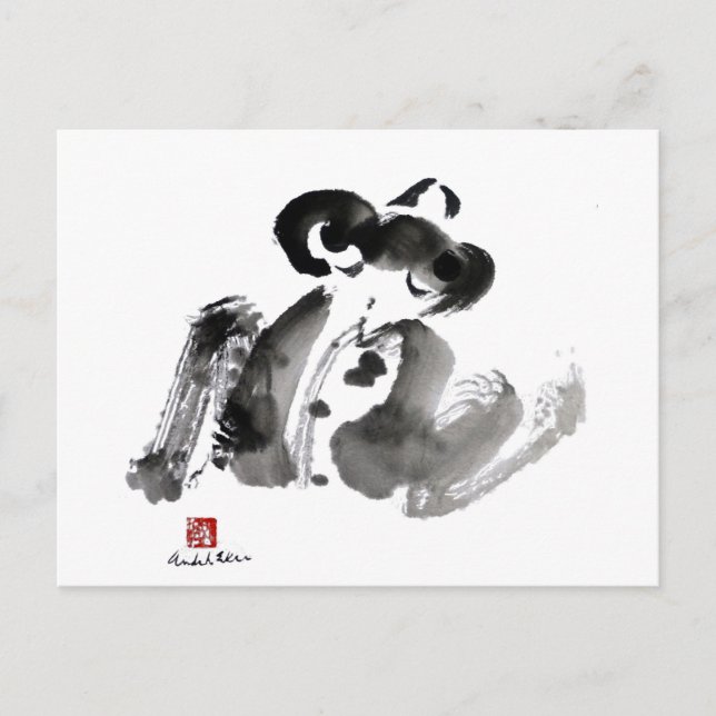 Cartão Postal Sapo, uma tradicional pintura de tinta Sumi-e (Frente)