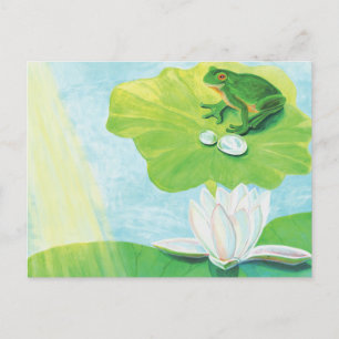 Cartão Postal Sapo Verde Aproveitando Ilustração de Raios Sol