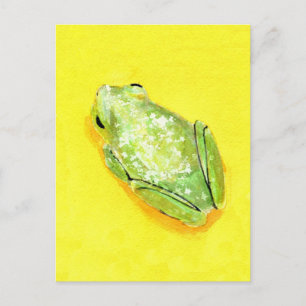 Cartão Postal Sapo verde com aquarela amarela