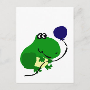 Cartão Postal Sapo Verde Engraçado Segurando Balão Azul