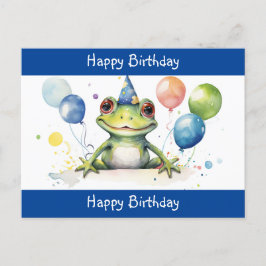 Cartão Postal Sapo verde fofo com balões Feliz Aniversário