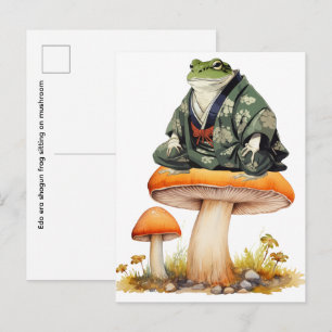 Cartão Postal sapo xogum do período Edo sentado em cogumelo