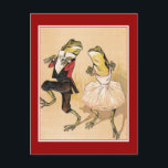Cartão Postal Sapos de dança de vintage<br><div class="desc">Imagem vítrea de um casal sapo giro dançando a calçada.</div>