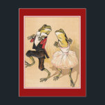 Cartão Postal Sapos de dança de vintage<br><div class="desc">Imagem vítrea de um casal sapo giro dançando a calçada.</div>