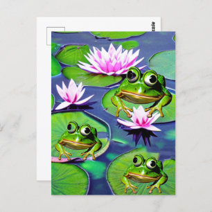 Cartão Postal Sapos De Lotus E Lily Pad