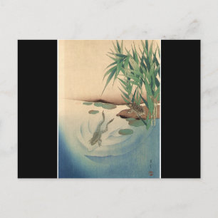 Cartão Postal Sapos em um Pond, Arte japonesa por volta de 1800