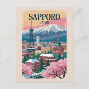 Cartão Postal Sapporo Japão Ilustração Arte de Viagem Vintage
