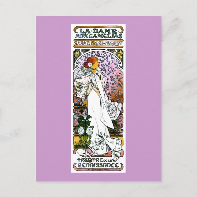 Cartão Postal Sarah Bernhardt, La Dame aux Camélias, Mucha Fine (Frente)