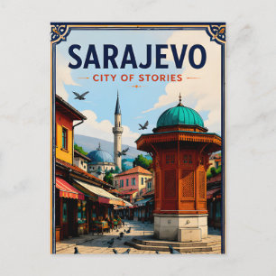Cartão Postal ⛲ Sarajevo Antiga Praça de Compras Marco de Viagem