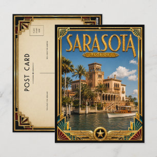 Cartão Postal Sarasota Flórida Arte Deco Vintage Era de Ouro