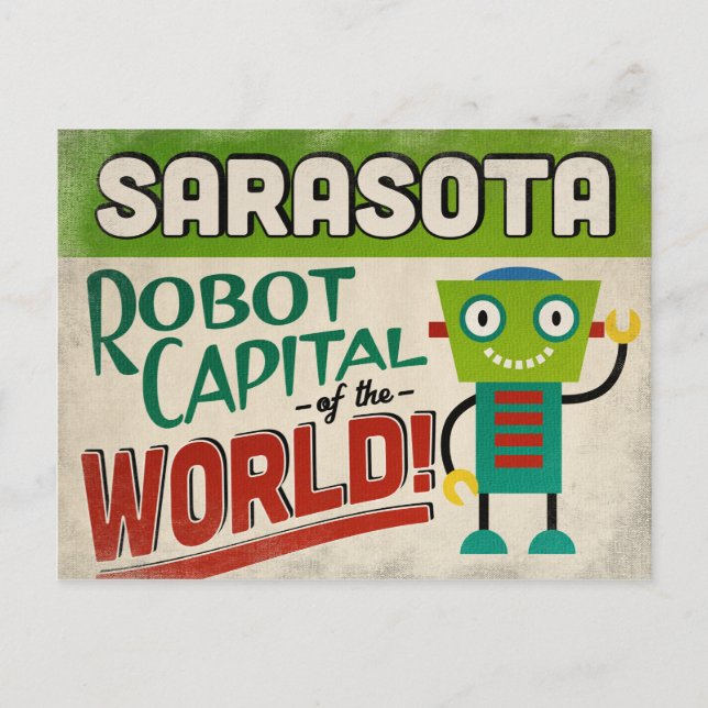 Cartão Postal Sarasota Florida Robot - Engraçado Vintage (Frente)