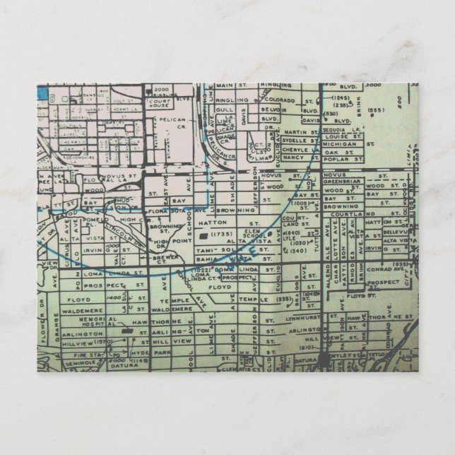 Cartão Postal Sarasota, Mapa do Vintage da FL (Frente)