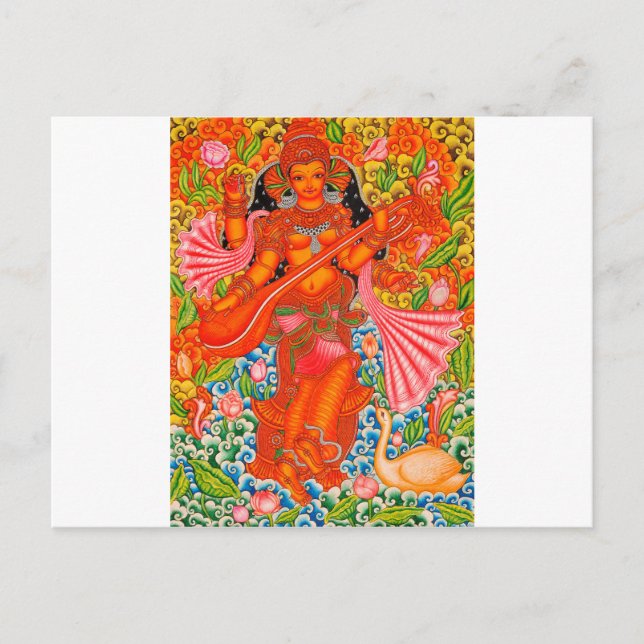 CARTÃO POSTAL SARASWATI HINDU GODDESES DE APRENDER TANJORE (Frente)