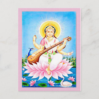 Cartão Postal Saraswati Sentado no Lotus Rosa