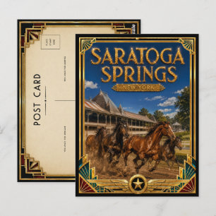 Cartão Postal Saratoga Springs Nova York Arte Deco Vintage Doura