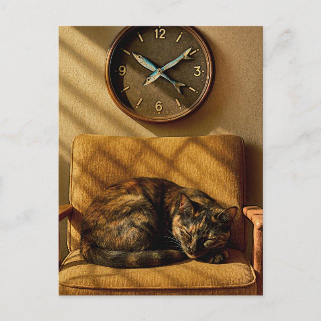 Cartão Postal Sardine O’clock Dreamtime - Surreal Cat Art (Frente)