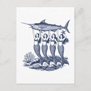 Cartão Postal Sardinha Sereia Peixe Enlatado Vintage
