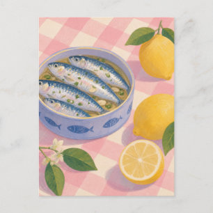 Cartão Postal Sardinhas Antigas Limões Piquenique Mediterrâneo