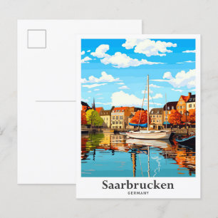 Cartão Postal Sarrebrücken Alemanha Ilustração de Viagem Antiga