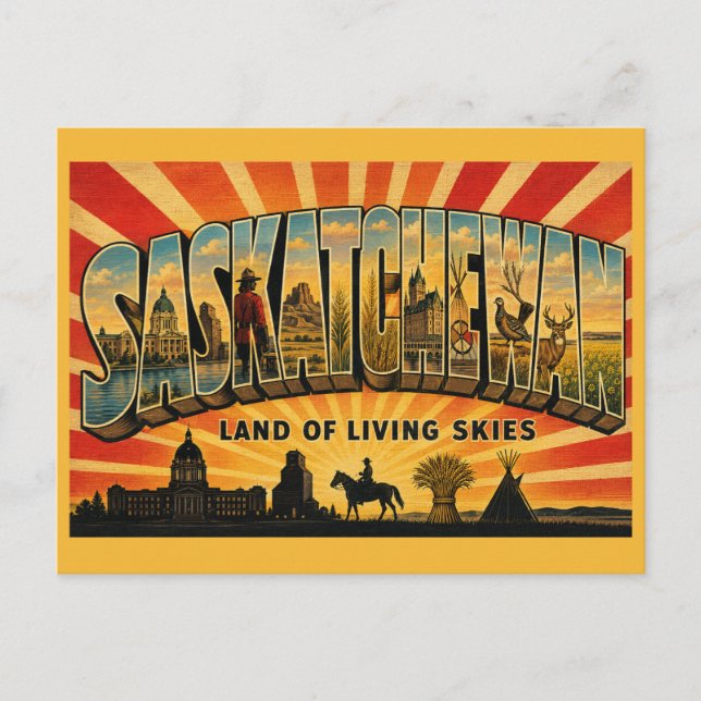 Cartão Postal Saskatchewan Canadá Terra dos Céus Vivos (Frente)
