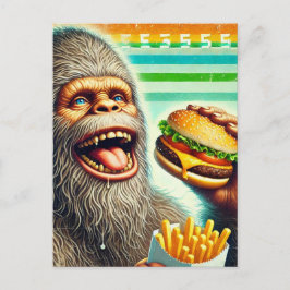 Cartão Postal Sasquatch Cheeseburger e Fries Retro