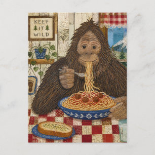 Cartão Postal Sasquatch Comendo Espaguete
