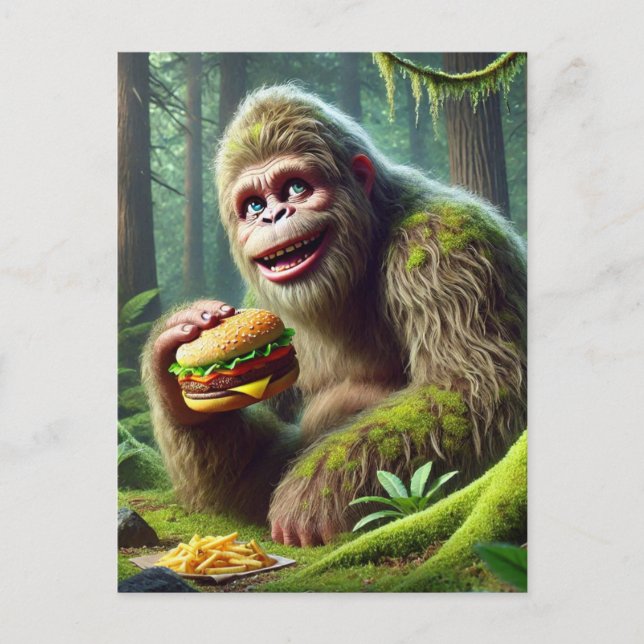 Cartão Postal Sasquatch e Floresta de Cheesburger e Fries (Frente)