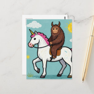 Cartão Postal Sasquatch e um Unicórnio