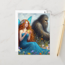 Cartão Postal Sasquatch e uma Fada em um Piquenique