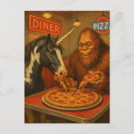 Cartão Postal Sasquatch e uma Pizza de Comida Unicórnio