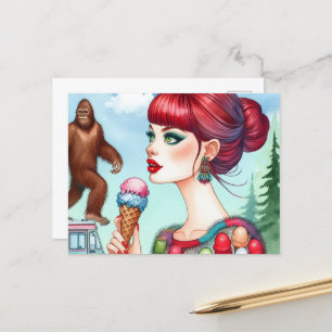 Cartão Postal Sasquatch no Caminhão Sorvete
