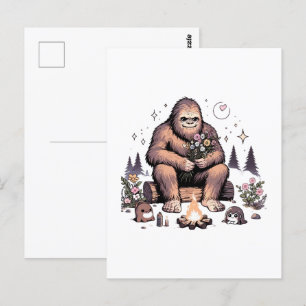 Cartão Postal Sasquatch Segurando Flores