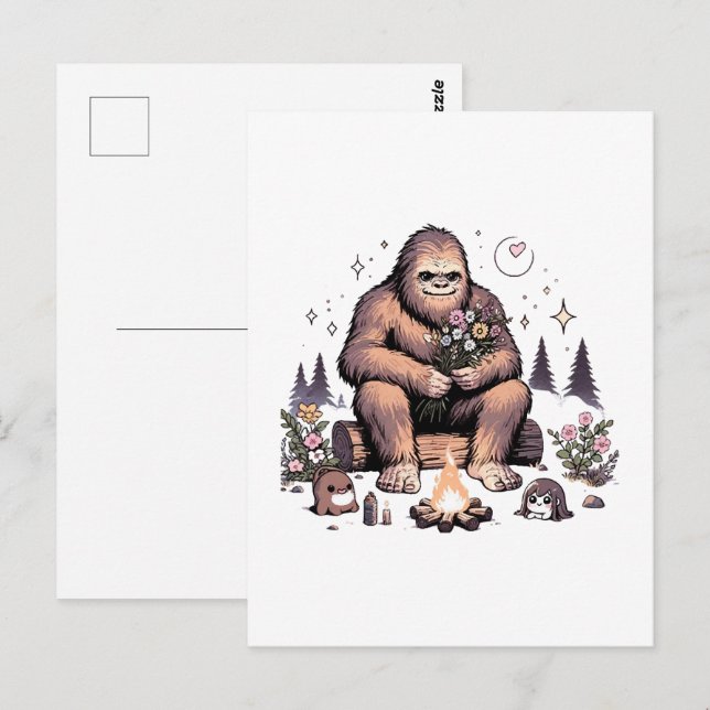 Cartão Postal Sasquatch Segurando Flores (Frente/Verso)