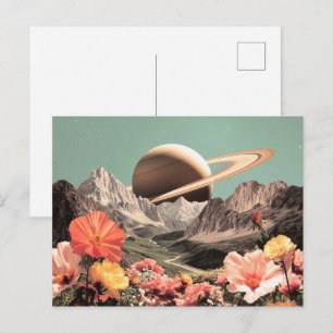 Cartão Postal Saturno Surreal Sobre o Vale da Montanha