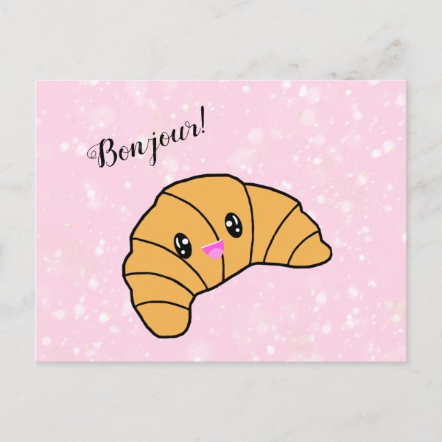 Cartão Postal Saudação Bestial Personalizada Croissant Paris Bon (Frente)