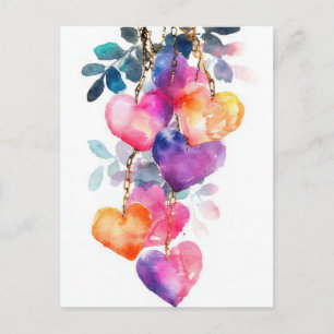 Cartão Postal Saudação Colorida neon Hearts Dia de os namorados