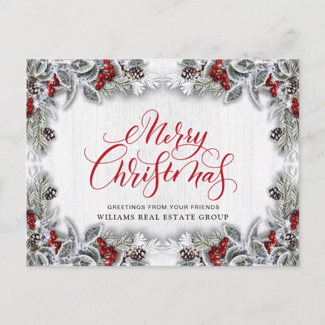 Cartão Postal Saudação corporativa de Natal Pine Cones (Frente)