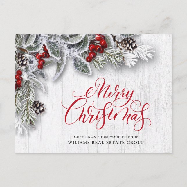 Cartão Postal Saudação corporativa de Natal Pine Cones (Frente)
