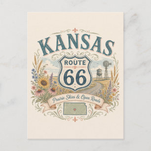 Cartão Postal Saudação da Rota 66 da Pradaria do Kansas