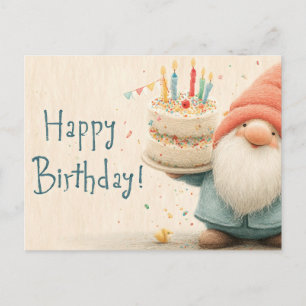 Cartão Postal Saudação de Aniversário Caprichosa: Gnomo Segurand