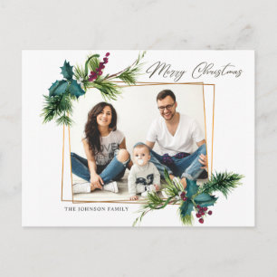 Cartão Postal Saudação de Foto de Frame Holly Pine, Natal elegan