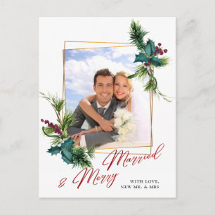 Cartão Postal Saudação de Foto de Frame Holly Pine, Natal elegan