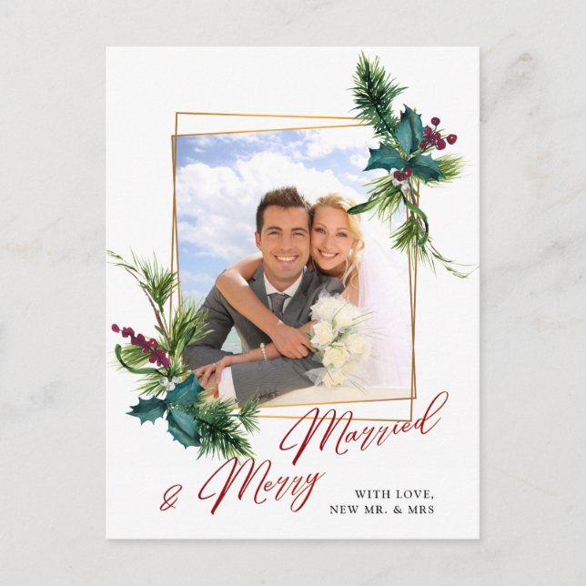 Cartão Postal Saudação de Foto de Frame Holly Pine, Natal elegan (Frente)