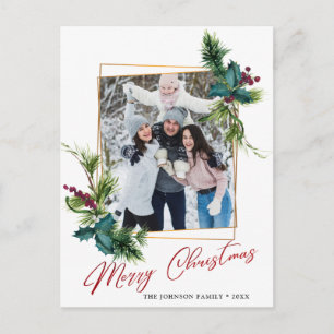 Cartão Postal Saudação de Foto de Frame Holly Pine, Natal elegan