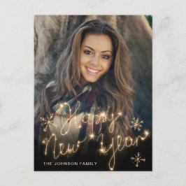 Cartão Postal Saudação de FOTO do Script Sparkle Dourado do feli