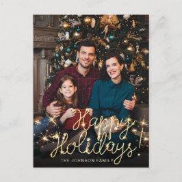 Cartão Postal Saudação de FOTO do Script Sparkle Dourado do feli