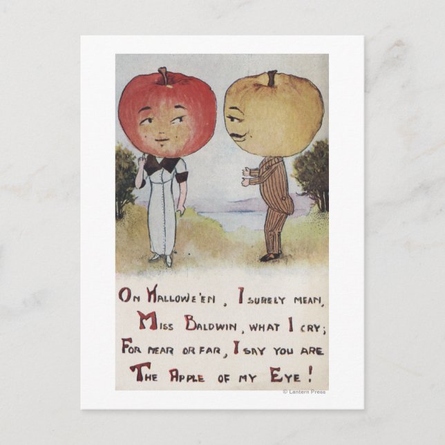 Cartão Postal Saudação de Halloween Cabeças Apple (Frente)