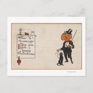 Cartão Postal Saudação de HalloweenJack-O-Lanterna em Tux